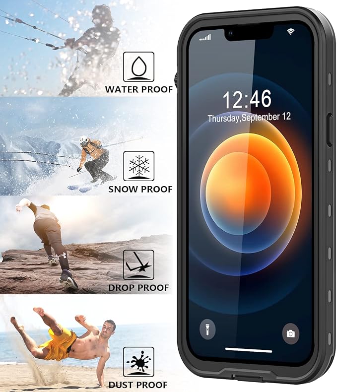 Protebox for iPhone 12 Mini Waterproof Case with Built-in Screen Protector, Shockproof Dustproof Full Body Protective IP68 Waterproof Phone Case for iPhone 12 Mini 5.4 inch (Black/Clear)
