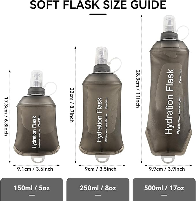 500ml Soft Flask Soft Water Bottle for Running, Hiking, Travelling, Cycling and Climbing - TPU Material - Grey