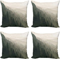 Ambesonne Forest Throw Pillow Cushion Case Pack of 4, Northern Parts of The World Coniferous Trees Scandinavian Woodland, Modern Accent Double-Sided Digital Printing, 24", Cream Tan Dark Green