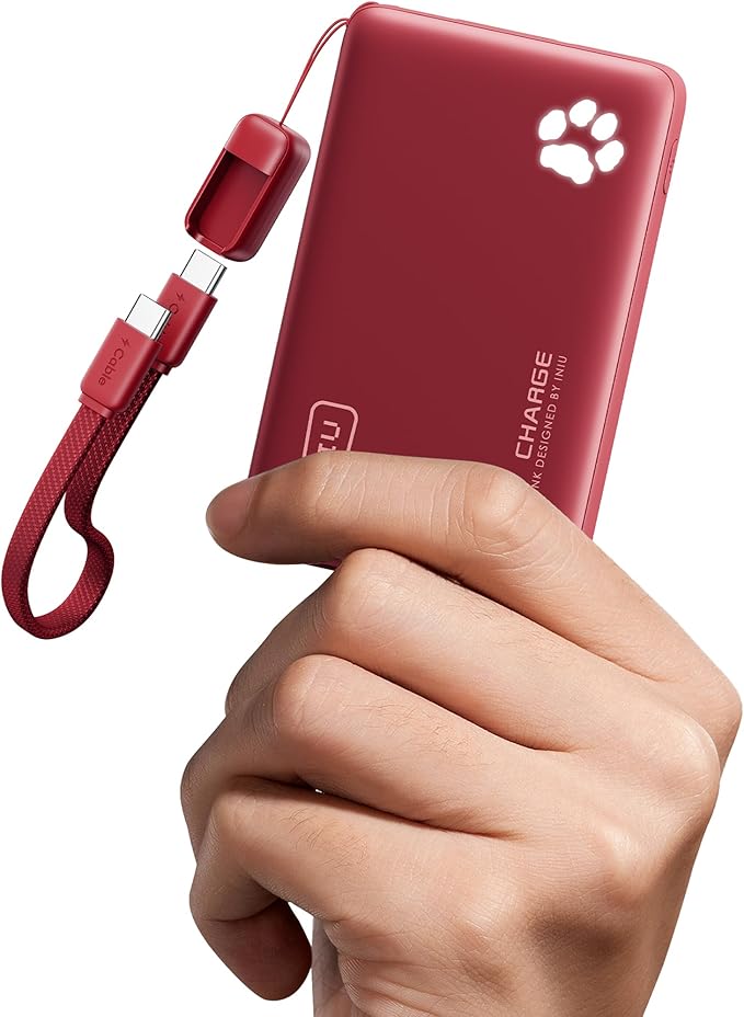 INIU Portable Charger, Ultra Slim 10000mAh 45W PD Power Bank, Fast Charging Mini Battery Pack, Travel Trip Family Essentials Powerbank for College Students Travelers Teen Boys Girls, Red