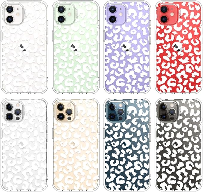 MOSNOVO Case for iPhone 12 & iPhone 12 Pro, [Buffertech 6.6ft Military-Grade Drop Protection] [Anti Peel Off Tech] Clear TPU Bumper Phone Case Cover Design - White Leopard Print