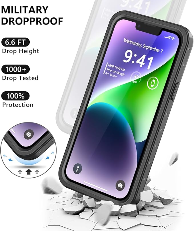 Protebox for iPhone 14 Waterproof Case with Built-in Screen Protector, Shockproof Dustproof Full Body Protective IP68 Waterproof Phone Case for iPhone 14 6.1 inch (Black/Clear)