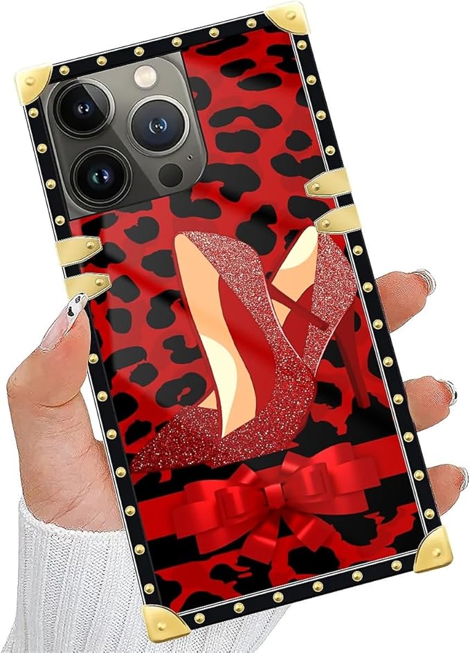 Compatible with iPhone 15 Pro Max Case, Elegant High Heels Luxury Golden Decoration for Girl Women Soft TPU Shockproof Protective Hard PC Back for iPhone 15 Pro Max