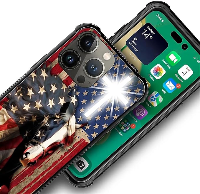 for iPhone 12 Pro Max Case, Red American Flag Horse Cross Pattern Graphic Design Girl Boy Soft Silicone Hard Acrylic Shock Protection for iPhone 12 Pro Max