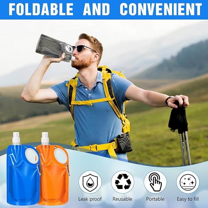 LemonRoad 22OZ Collapsible Water Bottles Bulk Foldable Water Bottles with Carabiner Reusable Drinking Bags Leak Proof Container Bag for Sports Biking Hiking Camping Outdoor Travel Emergency (24pcs)