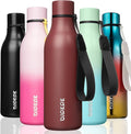 BJPKPK Insulated Water Bottles, 18 oz Stainless Steel Metal Water Bottle with Strap, BPA Free Leak Proof Jugs, Mugs, Flasks, Reusable Thermal Flasks for Sports & Travel, Brick Red