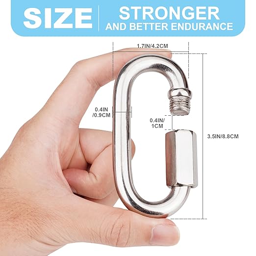 2Pcs 3.5 Inch 316 Heavy Duty Stainless Steel Screw Chain Quick Links, Carabiner, 2000 LBS Capacity, Large Opening Chain Connector for Hammock Hanging, Hiking, Camping