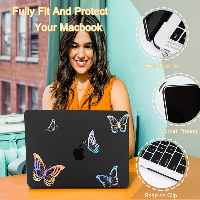 Case for New MacBook Pro 16 inch M4 M3 M2 M1 Pro/Max 2025-2021 Release (Model A2485 A2780 A2991 A3186 A3403),Snap Case Protective Laptop Cover & Keyboard Cover,Glitter Butterfly