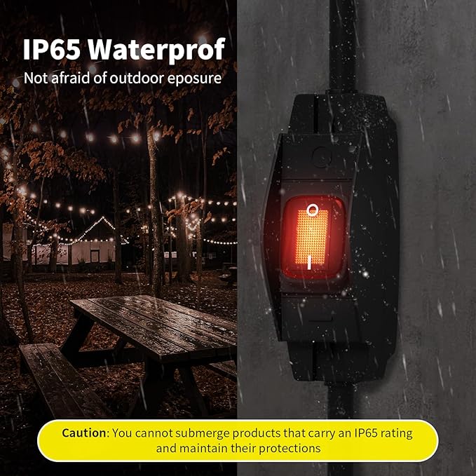 FIRMERST 1875W Outdoor Extension Cord with Switch Waterproof Black 3 Feet