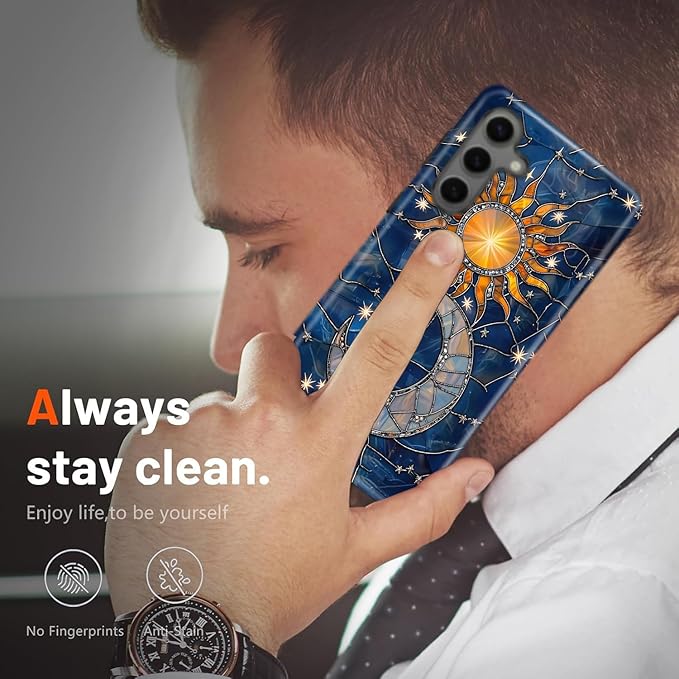 Compatible for Samsung Galaxy A17 5G Case, Dual Layer Heavy Duty 2 in 1 Shockproof Protective Phone Case,Stained Glass Sun Moon