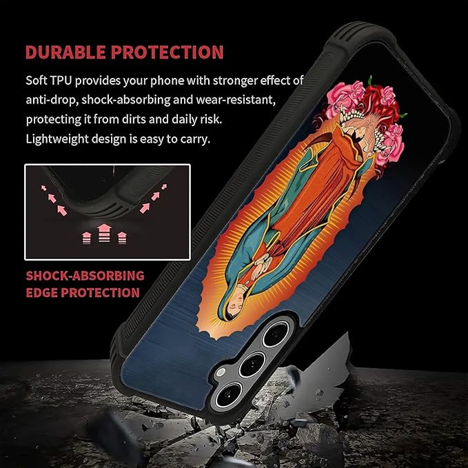 for Samsung Galaxy S24 S25 Plus Case, Red Virgen Guadalupe Pattern Graphic Design Girl Boy Soft Silicone Hard Acrylic Shock Protection for Samsung Galaxy S24 S25 Plus