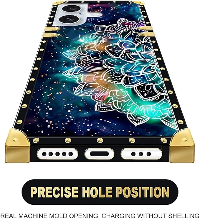 Compatible with iPhone 16 Plus Case, Starry Sky Colourful Mandala Luxury Golden Decoration for Girl Women Soft TPU Shockproof Protective Hard PC Back