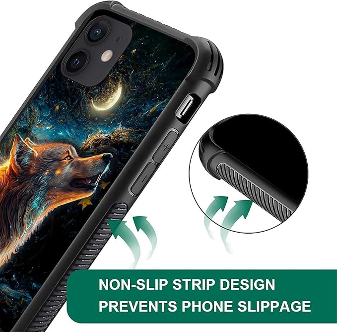 for iPhone 12 Mini Case, Star Cave Hungry Wolf Pattern Graphic Design Girl Boy Soft Silicone Hard Acrylic Shock Protection for iPhone 12 Mini