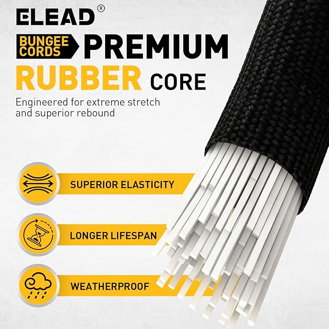 8-Piece 48-inch Adjustable Bungee Cords with Hooks, Heavy Duty Outdoor Carabiner Bungee Straps, Easily Adjust from 7" to 48", Black Super Elastic Cord for Cargo, Camping, Bike Racks, Tents
