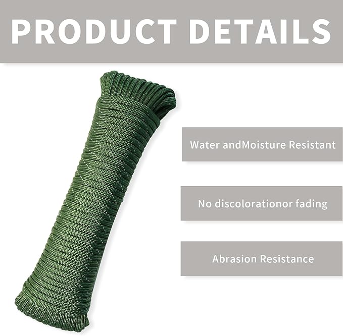 Paracord Rope, Reflective III Parachute Cord 7 Strand Core 550lb, 50ft Army Green - High Visibility Abrasion Resistant Easy to Tie, Multi-Purpose Rope for Camping Survival DIY
