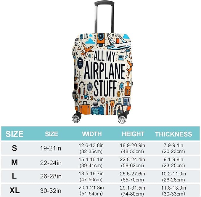 Airplane Travel Accessories Collection Stretch Luggage Cover, Washable Suitcase Protector Fits 26-28in Cases, Secure Fit for Carry On Checked Bags, Travel Essentials