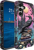 Compatible for Samsung Galaxy S26 Plus 5G Case, Dual Layer Heavy Duty 2 in 1 Shockproof Protective Phone Case,Black Raven Bird Rose Book Skulls
