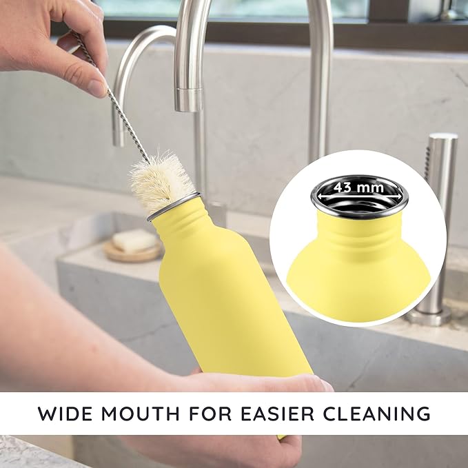 Bambaw Stainless Steel Water Bottle 32 oz, Non-insulated Yellow Beam with Handle, Dishwasher Safe