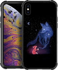 for iPhone X/Xs Case, Galaxy Fox Wolf Pattern Graphic Design Girl Boy Soft Silicone Hard Acrylic Shock Protection for iPhone X/Xs