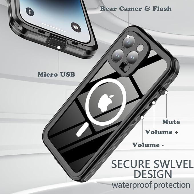 for iPhone 14 Pro Max Case Waterproof, [Shockproof] [Dustproof] [IP68 Waterproof] Full-Body Hard Case Built-in [Lens Screen Protection] for Diving Case (Black, for iPhone 14 Pro Max 6.7in)