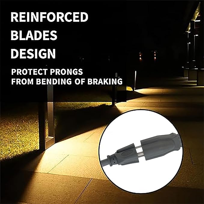 Indoor Outdoor Extension Cord Weatherproof, UL Certified, 16 Gauge 12FT Grey 3 Prong Heavy Duty, 16/3 SJTW 13A Power Cord for Outdoor Lights, Appliances, Lawn