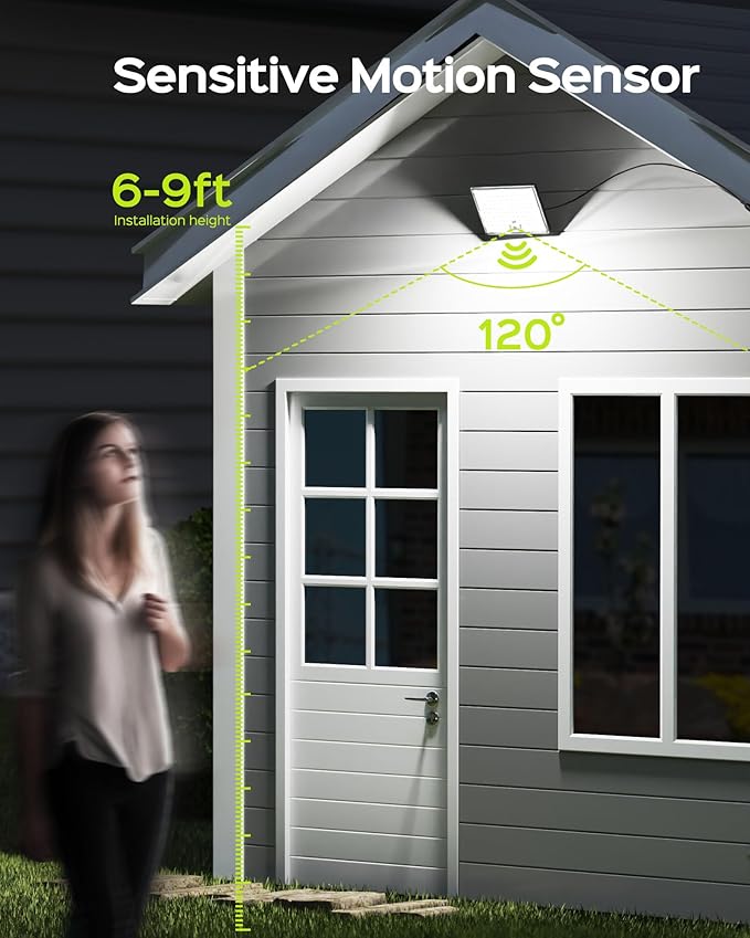JACKYLED Solar Lights Outdoor with Motion Sensor, 113LED Cool White Solar Flood Lights, Waterproof Dusk to Dawn Solar Powered Security Spot Lights for Porch Patio Yard Garage, 1 Pack