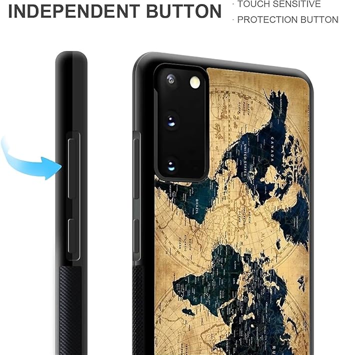 for Samsung Galaxy S20 Case, Brown World Map Pattern Graphic Design Girl Boy Soft Silicone Hard Acrylic Shock Protection for Samsung Galaxy S20