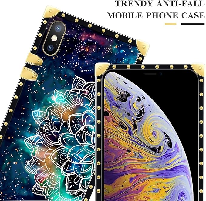 Compatible with iPhone Xs Max Case, Starry Sky Colourful Mandala Luxury Golden Decoration for Girl Women Soft TPU Shockproof Protective Hard PC Back for iPhone Xs Max
