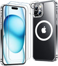 Red2Fire Magnetic for iPhone 15 Plus Case for iPhone 14 Plus Case Clear, [Compatible with Magsafe][2X Glass Screen Protector+Camera Lens Protector] [Not Yellowing] Slim Phone Case 6.7 inch - Clear