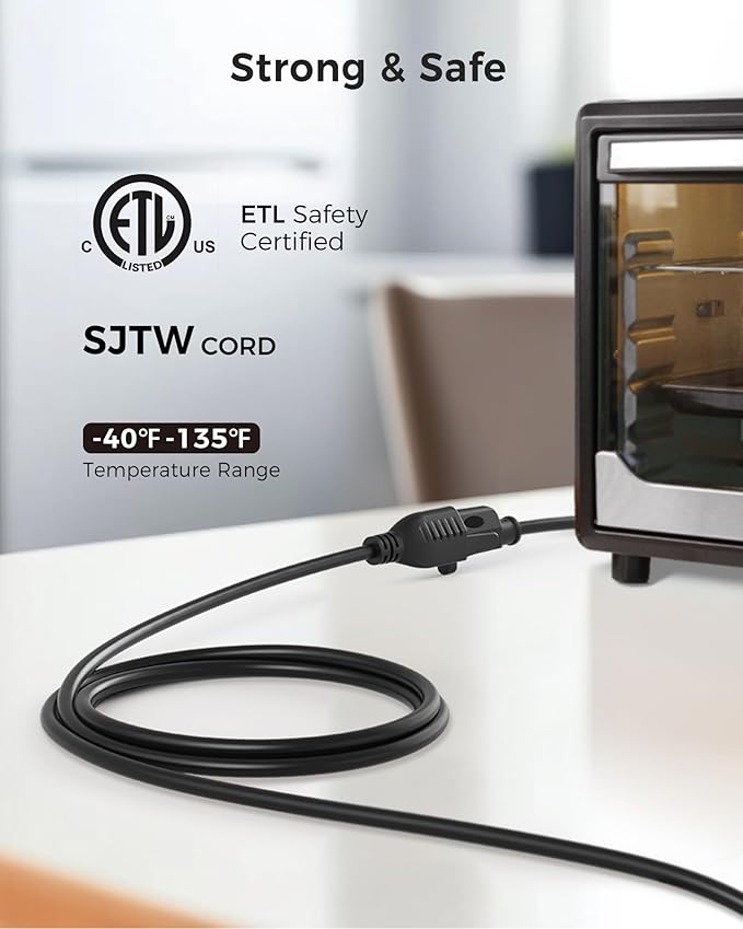 [ETL Listed] Cable Matters 2-Pack 16 AWG Heavy Duty 13A Short Power Extension Cord - 1ft, 3 Prong Power Cord Extension, NEMA 5-15P to NEMA 5-15R, Black
