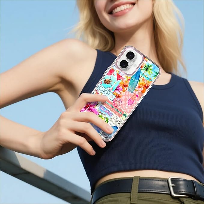 Case for iPhone 16,[Compatible with MagSafe],Coastal Beach Cover Coquette Collage Phone Case Design，for Women Girls Magnetic Clear Cover - Slim, Sleek, & Shockproof Protection