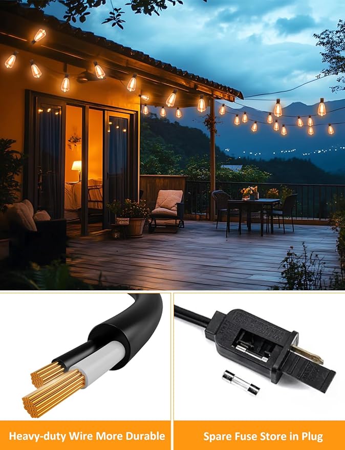 GHUSTAR 150FT LED Outdoor String Llights (NOT Solar) – Patio Lights Outdoor Waterproof for Outside – 2700K Vintage Edison Bulb String Light – Shatterproof Hanging Light for Cafe Porch Deck