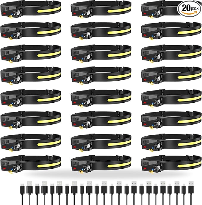 20Pack Headlamp Rechargeable, 1000 Lumen Headlamps for Adults, 230 Angles Wide Beam Headlamp & Spotlight, 6 Modes, Lightweight Head Lamps for Camping Running Cycling