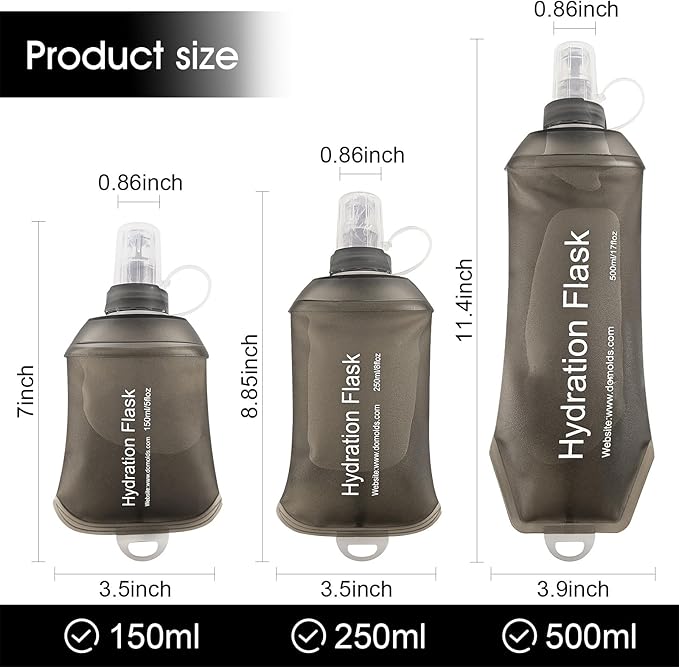 WILDREEDS 500ml Soft Flask, TPU Collapsible Soft Water Bottle for Hydration Pack, Running Vest, Folding Water Bottle for Hiking Cycling Climbing-1Pcs, Grey