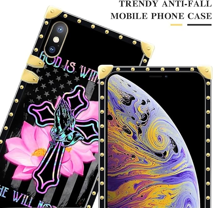 Compatible with iPhone Xs Max Case, Praying Cross Hands Luxury Golden Decoration for Girl Women Soft TPU Shockproof Protective Hard PC Back for iPhone Xs Max