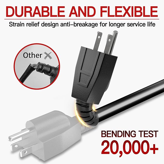16/3 Short Extension Cord 6 FT 2 Pack, Black Extension Cord Flexible & Durable, Indoor 3 Prong Power Cable, Suitable for Home and Office, 13 Amp 1625 Watt 125VAC 16AWG, ETL Listed