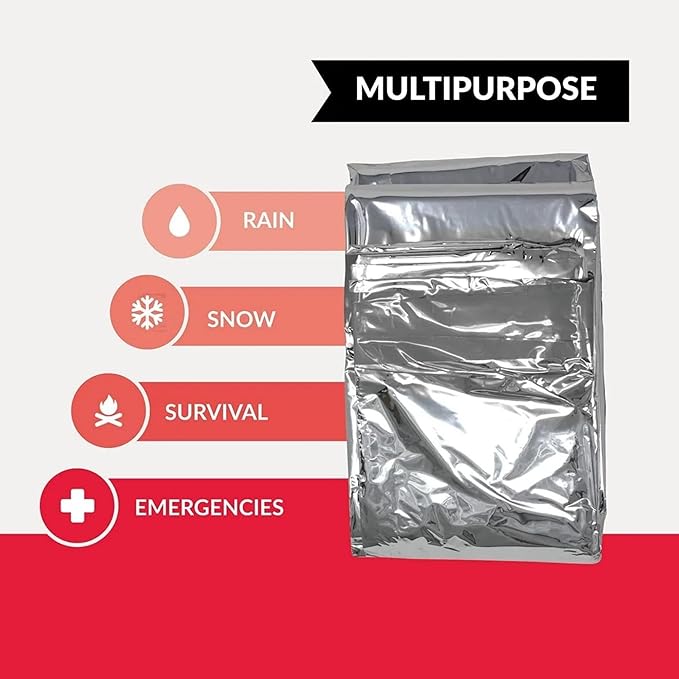 MEETSWEET Emergency Rescue Blanket Outdoor Survival Blanket Waterproof, Windproof, Warm, Sunscreen Lightweight and Portable Suitable for First Aid Bags and Outdoor Camping, Silver, 8pcs
