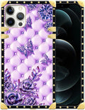 Compatible with iPhone 12 Case, Purple Butterfly Flowers Leaf Luxury Golden Decoration for Girl Women Soft TPU Shockproof Protective Hard PC Back for iPhone 12 Pro