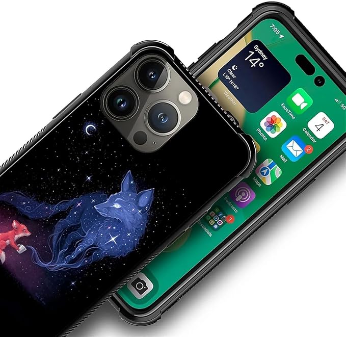 for iPhone 13 Pro Max Case, Galaxy Fox Wolf Pattern Graphic Design Girl Boy Soft Silicone Hard Acrylic Shock Protection for iPhone 13 Pro Max