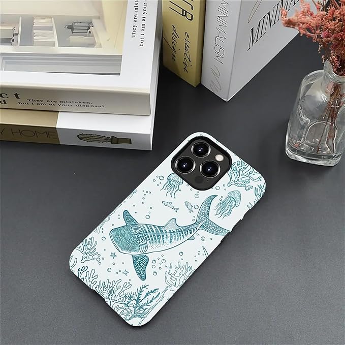 for iPhone 12/12 Pro Case,HH2 Ocean Whale Shark Hybrid 2 Layer Hard Shell Silicone Protective Pattern Design Case