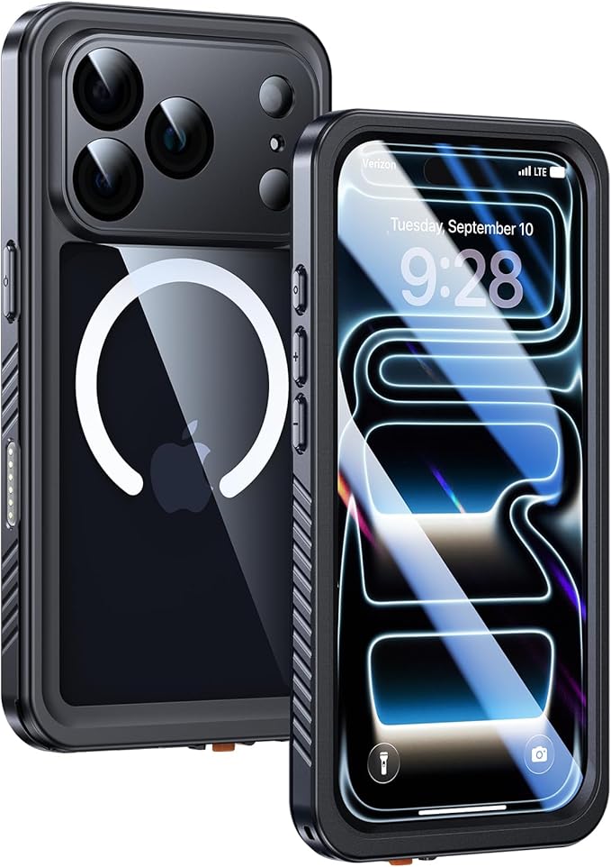 Lanhiem Magnetic for iPhone 17 Pro Case Waterproof, Built in Screen Protector & Camera Protection, [Compatible with MagSafe] Full Body Dustproof Heavy Duty Rugged Phone Case 6.3'' (Black)