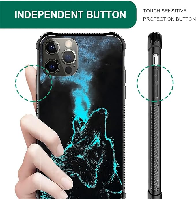 for iPhone 11 Pro Case, Blue Breathing Wolf Pattern Graphic Design Girl Boy Soft Silicone Hard Acrylic Shock Protection for iPhone 11 Pro