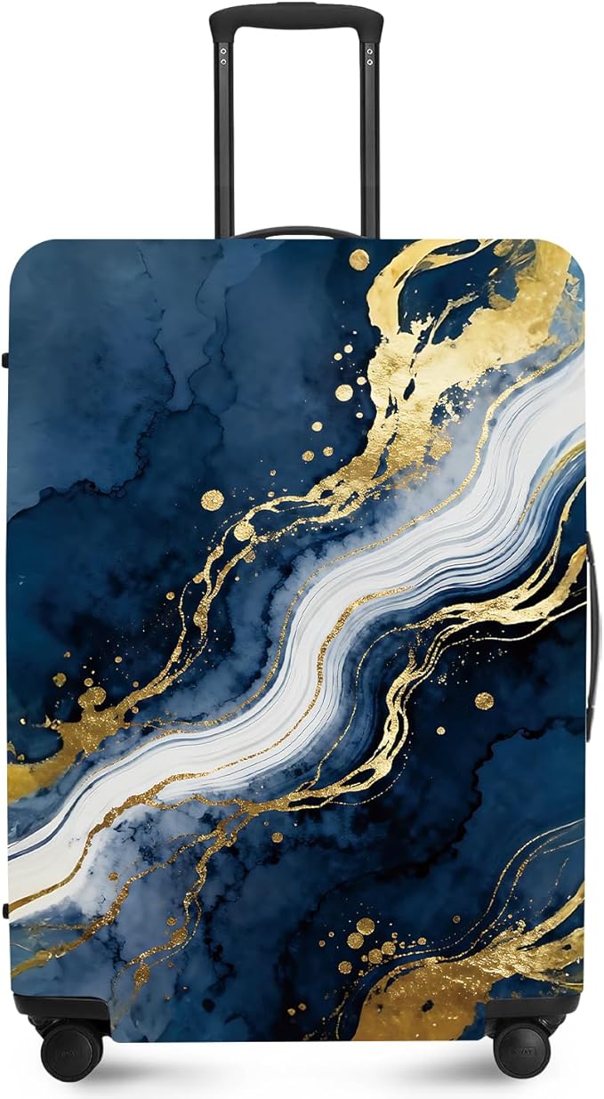 ANNA QUEEN Blue Abstract Marble Travel Luggage Cover -Stretchable Airplane Suitcase Protector Sleeve,Universal Washable Fit for 28-30 Inch Checked Baggage,Water Resistant Durable Luggage Protector