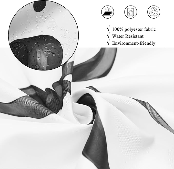 Black Bow Shower Curtain, Black and White Modern Aesthetic Bowknot with Polka Dot Cute Girly Bathroom Curtain Waterproof Fabric Machine Washable with Hooks, 72" Wx78 L