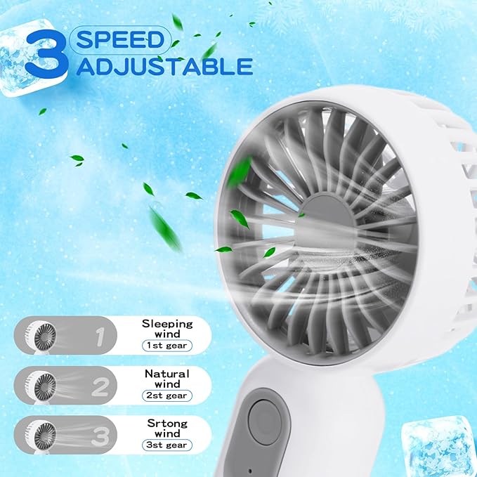 Rossesay 1 Pcs Mini Portable Fan Bulk Cute Handheld Lightweight Small Little Personal Hand Eyelash Fan 3 Speeds USB Rechargeable for Women Men Indoor Outdoor Makeup Travel (White)
