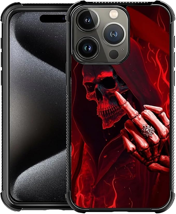 for iPhone 16 Pro Max Case, Gestures Funny Skull Pattern Graphic Design Girl Boy Soft Silicone Hard Acrylic Shock Protection for iPhone 16 Pro Max