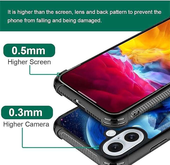 for iPhone 16 Plus Case, Snowy Mountain Fox Lake Pattern Graphic Design Girl Boy Soft Silicone Hard Acrylic Shock Protection for iPhone 16 Plus