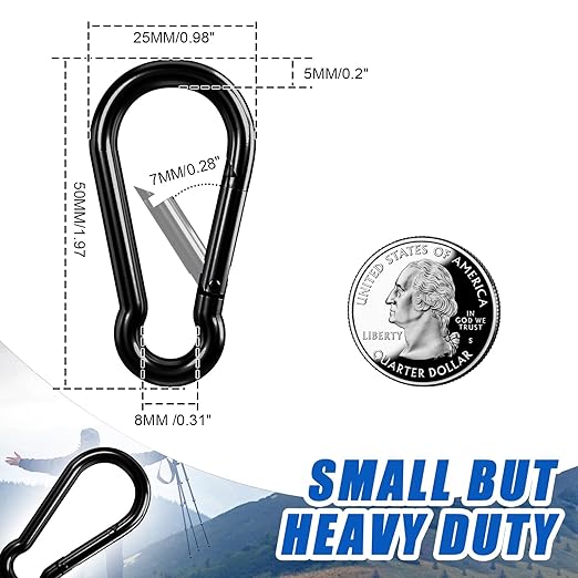 Small Carabiner Clip Hook, 1.97 inch 50 pcs Black Heavy Duty Spring Snap Hook Key Chain, Carabiners Clips for Outdoor Camping, Swing Set, Hammock, Hiking Travel, Fishing, Quick Link Keychain