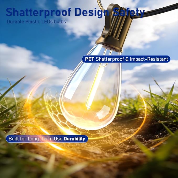 30FT LED Outdoor String Lights with Remote, One Continuous Strand Patio Lights with 10+1 Shatterproof S11 Bulbs, Dimmable 2700K Warm White, Timer & 3 Modes, Low Voltage for Backyard Garden