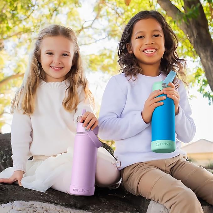 Fimibuke Kids Insulated Water Bottle, 18oz BPA FREE 18/8 Stainless Steel Kids Cup with Straw Travel Tumbler Double Wall Vacuum Leak Proof Toddler Water Bottle for School Boys Girls(1 Pack, Amethyst)